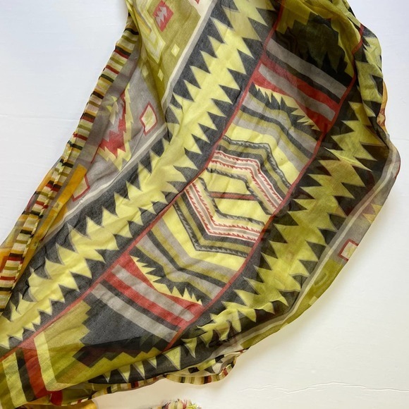 geo print scarf semi sheer tribal pattern neutral earth tones - Picture 2 of 6